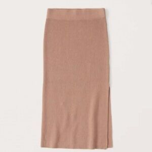 Abercrombie & Fitch, 90s Sweater Midi Ribbed Slit Skirt, Rust Brown, S